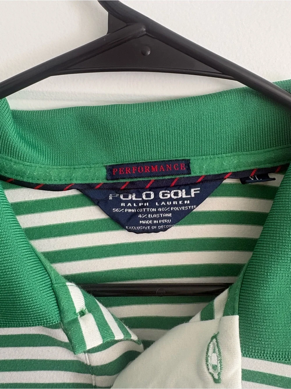 Ralph Lauren Green & White Striped Polo with Navy Pony